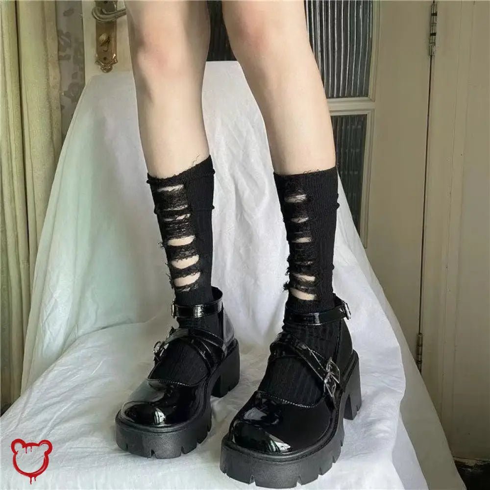 Ripped Gothic Black Knit Socks - The Cursed Closet