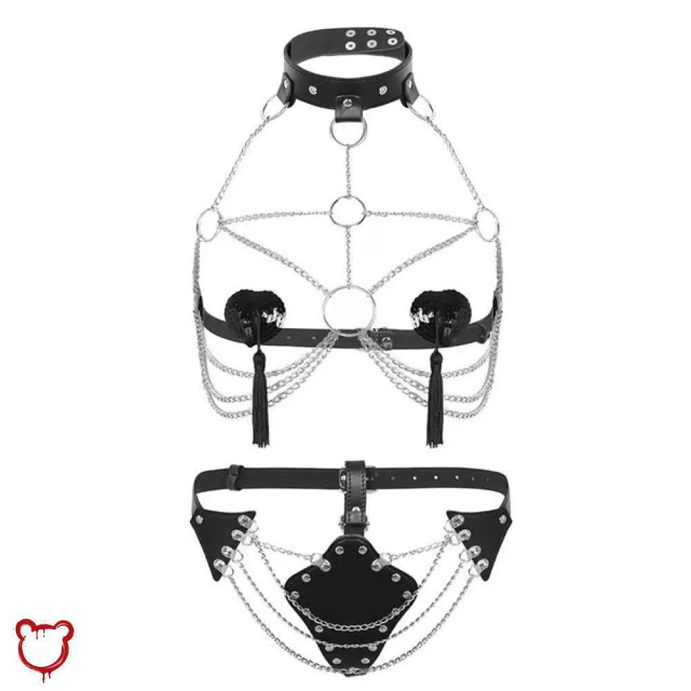 "Seductive Leather Chain Harness Set" - The Cursed Closet