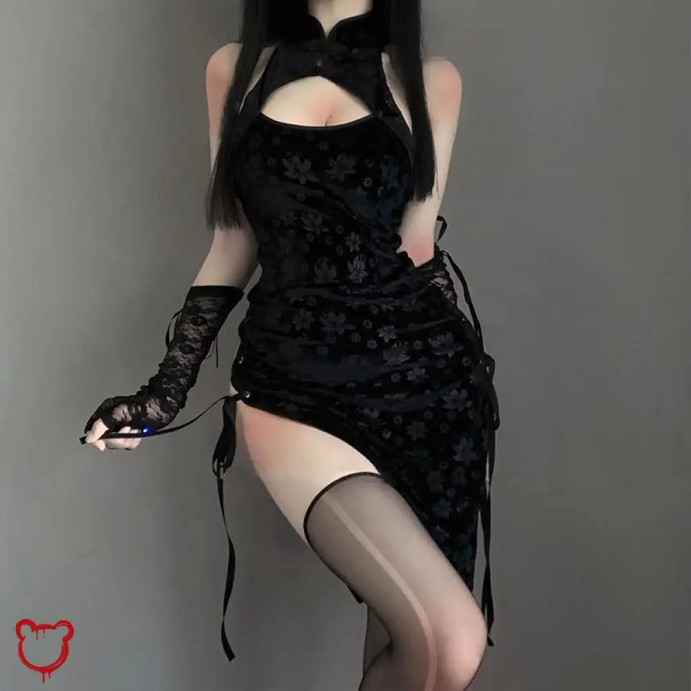 Serpent' Black Alt Goth Cheongsam Dress - The Cursed Closet