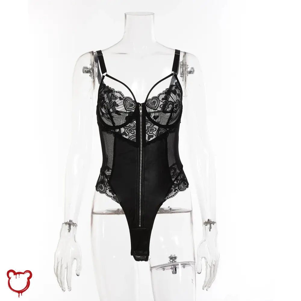 Sexy Black Lace Zipper Bodysuit - The Cursed Closet