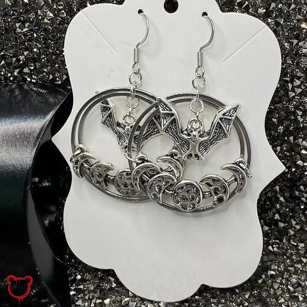 Silver Bat Moon Earrings - The Cursed Closet