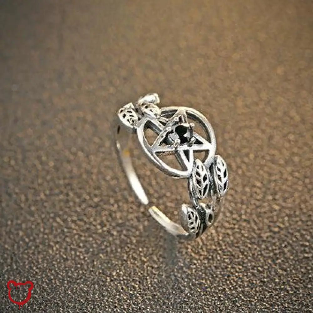 Silver Pentagram Stone Ring - Black/Clear - The Cursed Closet