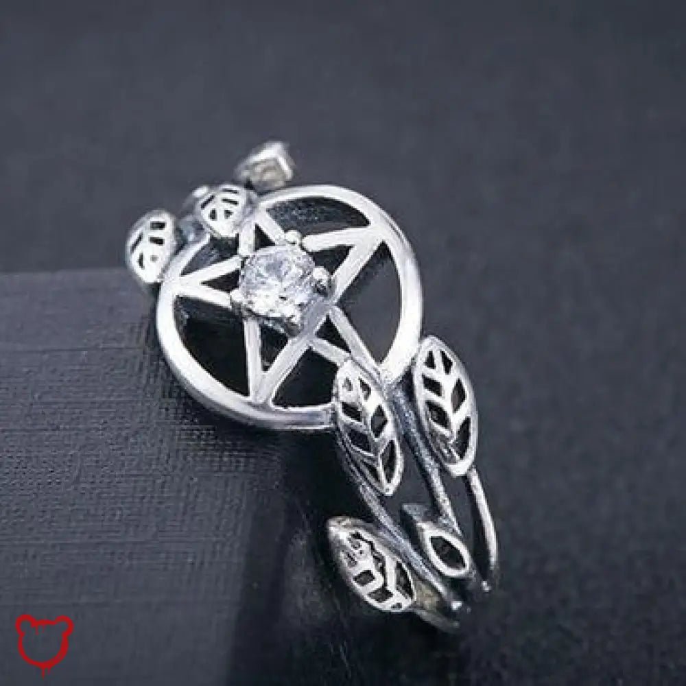 Silver Pentagram Stone Ring - Black/Clear - The Cursed Closet