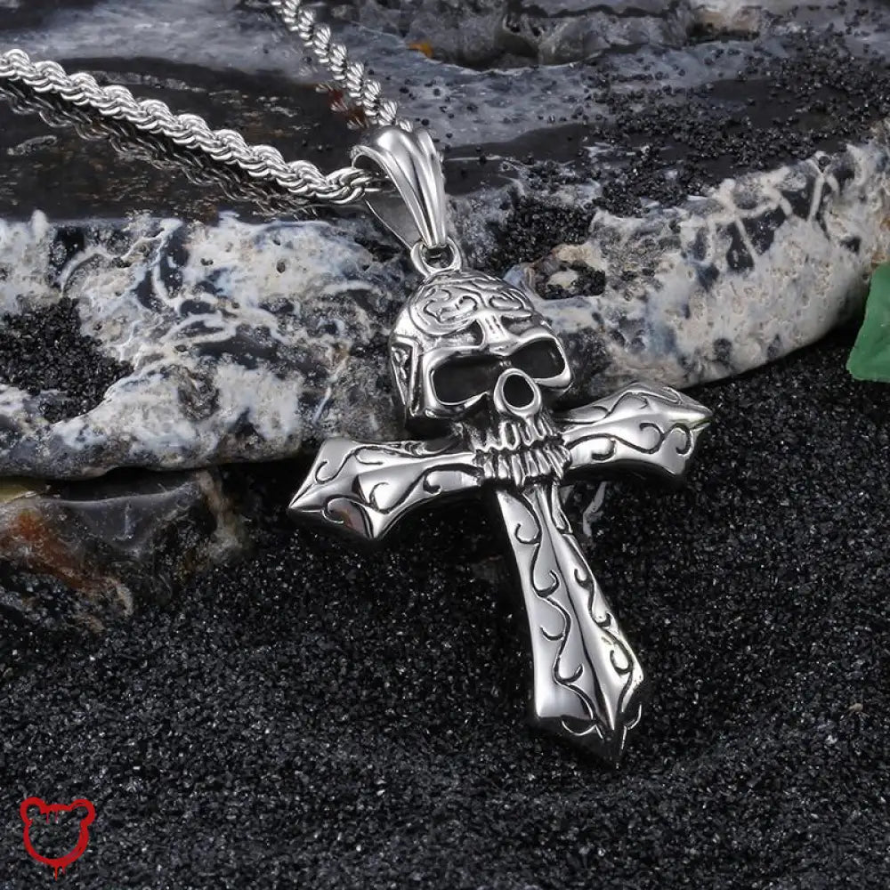 Skull Cross Pendant Necklace - The Cursed Closet
