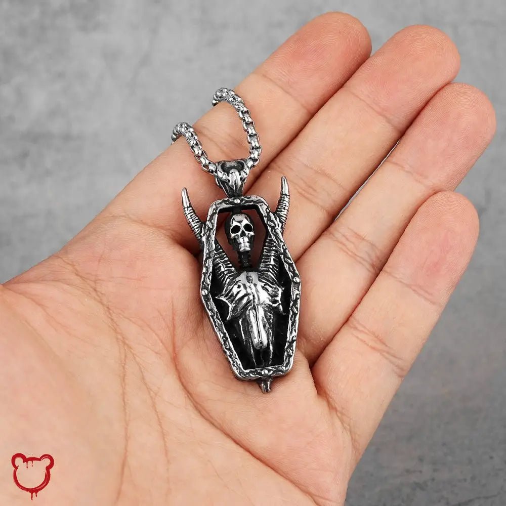 Skull Horn Necklace - Stainless Steel - The Cursed Closet