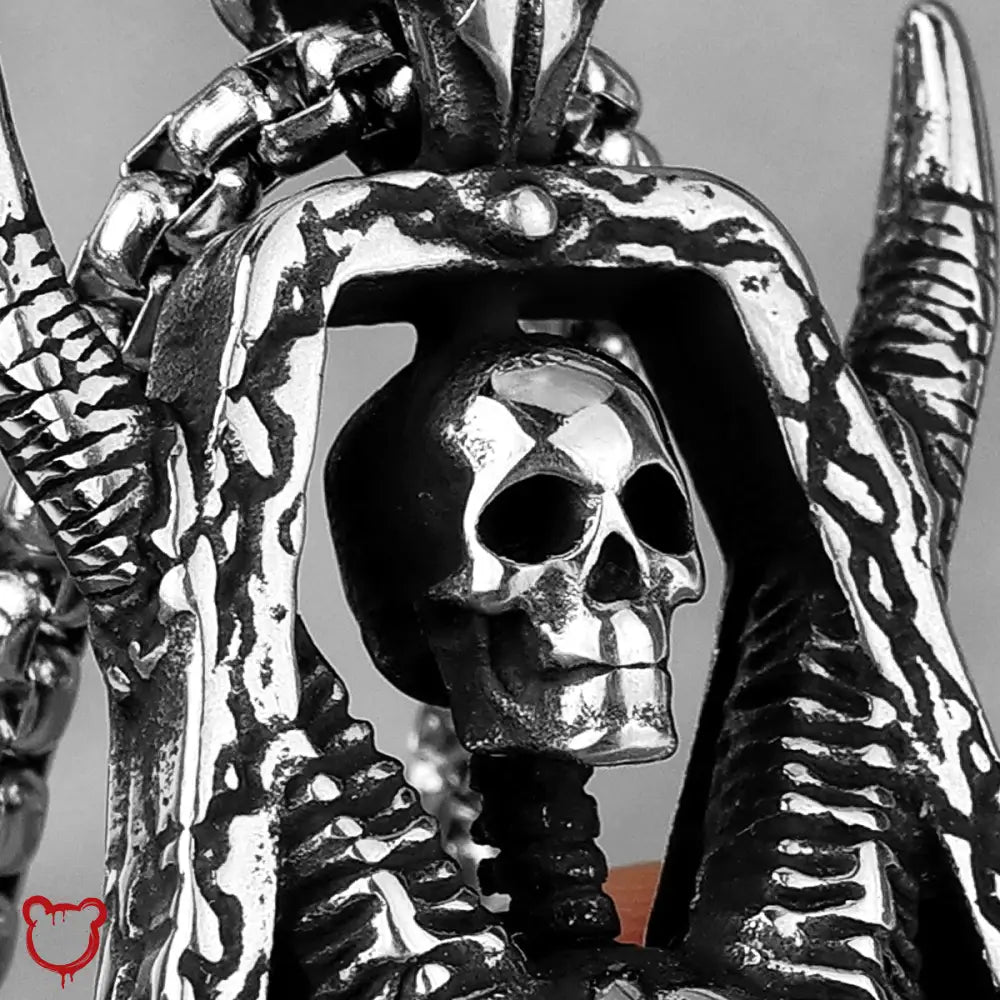 Skull Horn Necklace - Stainless Steel - The Cursed Closet