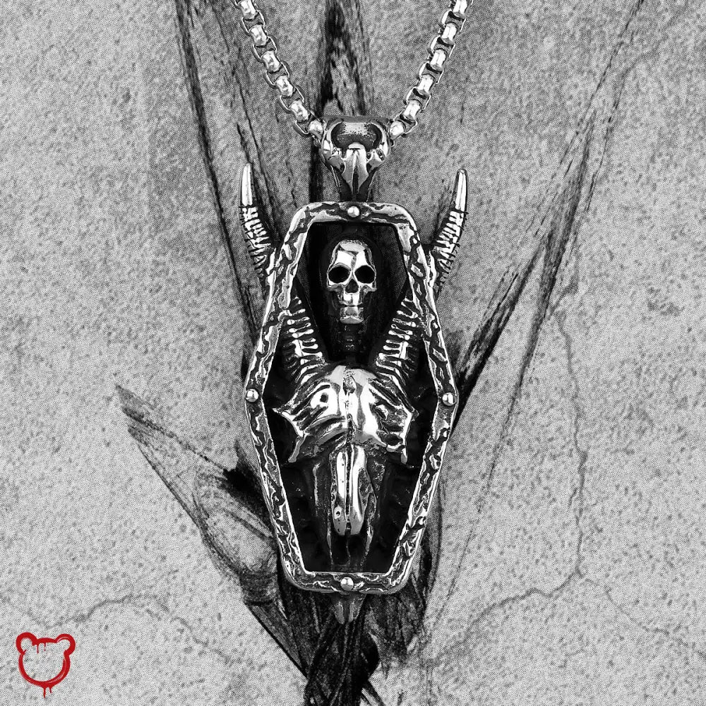 Skull Horn Necklace - Stainless Steel - The Cursed Closet