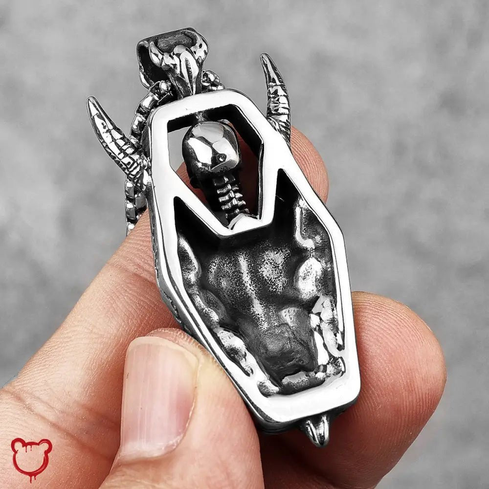 Skull Horn Necklace - Stainless Steel - The Cursed Closet