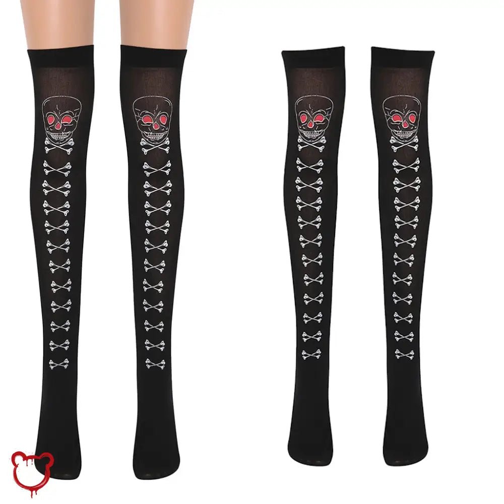 Skull Over - the - Knee Socks - The Cursed Closet
