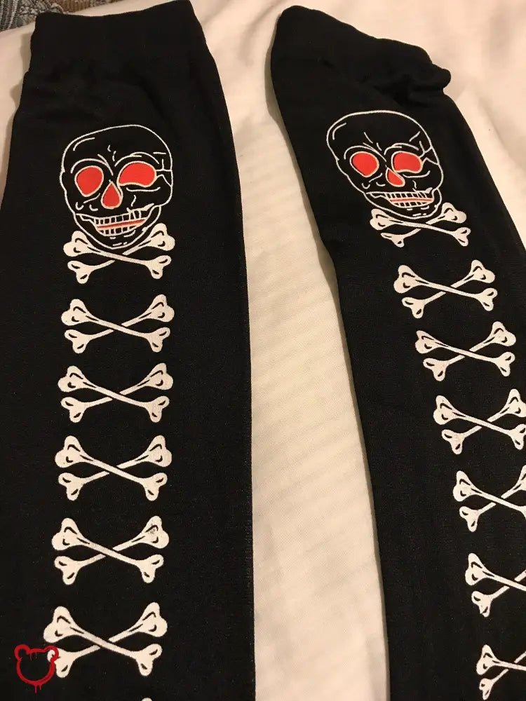 Skull Over - the - Knee Socks - The Cursed Closet