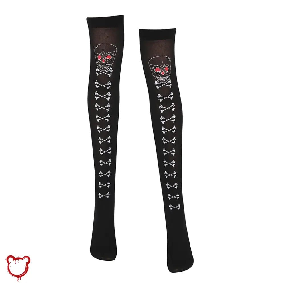 Skull Over - the - Knee Socks - The Cursed Closet
