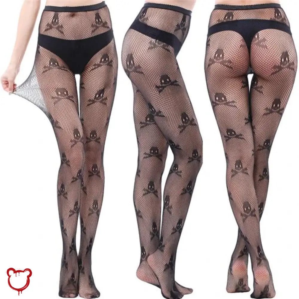 Skully's Net Skull Tights - The Cursed Closet