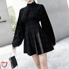Sorrowful Plaid Puff Sleeve Dress or Black Grey Plaid Puff Dress - The Cursed Closet