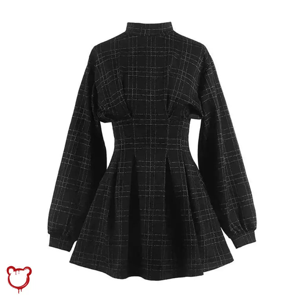 Sorrowful Plaid Puff Sleeve Dress or Black Grey Plaid Puff Dress - The Cursed Closet