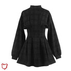 Sorrowful Plaid Puff Sleeve Dress or Black Grey Plaid Puff Dress - The Cursed Closet