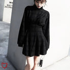 Sorrowful Plaid Puff Sleeve Dress or Black Grey Plaid Puff Dress - The Cursed Closet