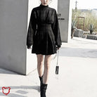 Sorrowful Plaid Puff Sleeve Dress or Black Grey Plaid Puff Dress - The Cursed Closet