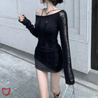 Split Distressed Sweater - Black - The Cursed Closet