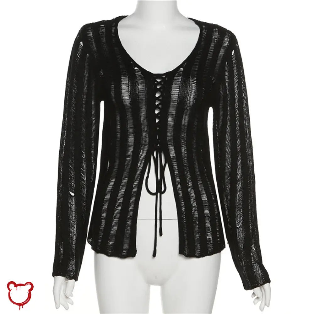 Sting's Laddered Black Lace - Up Sweater - The Cursed Closet