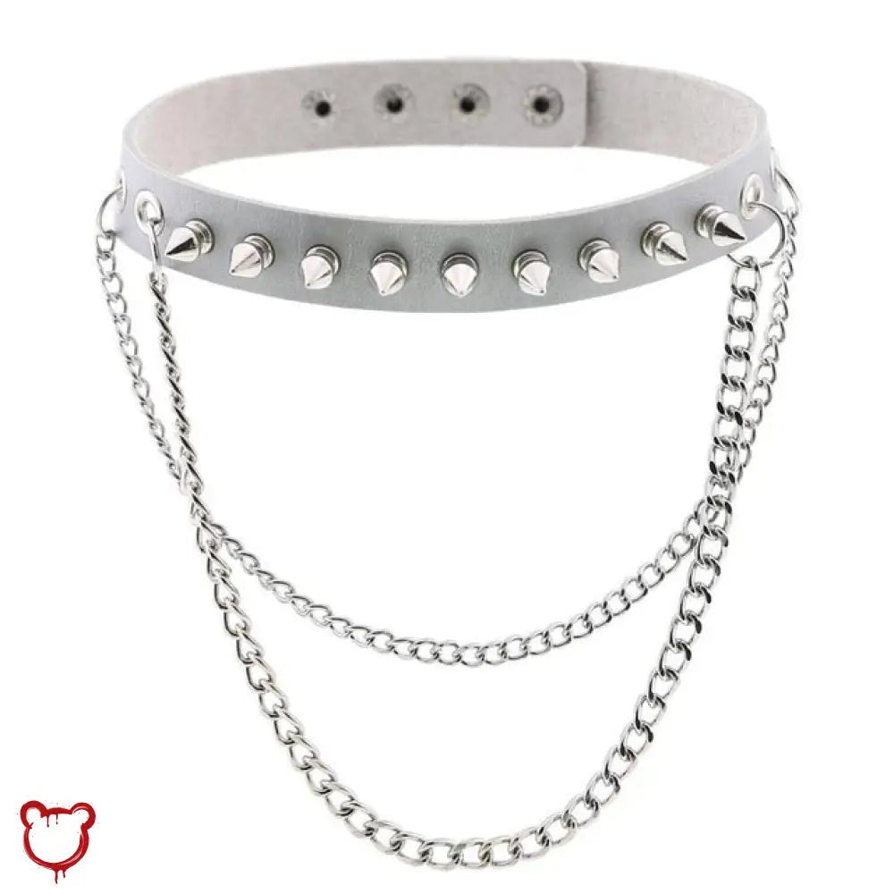 Studded Chain Leather Choker - The Cursed Closet