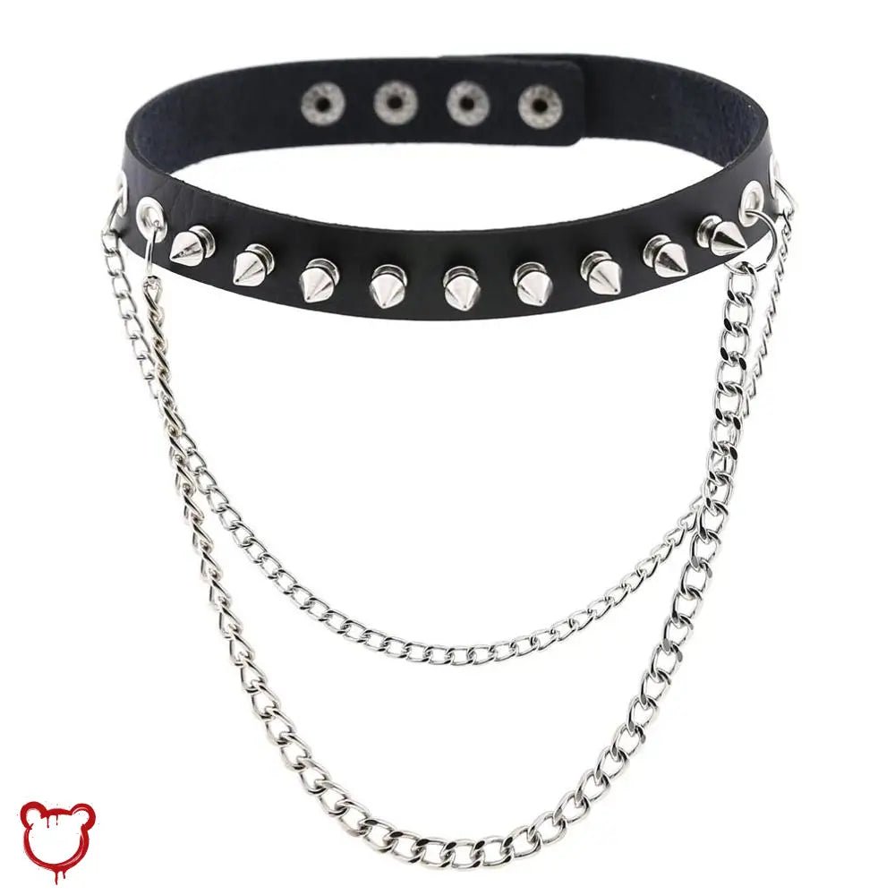 Studded Chain Leather Choker - The Cursed Closet