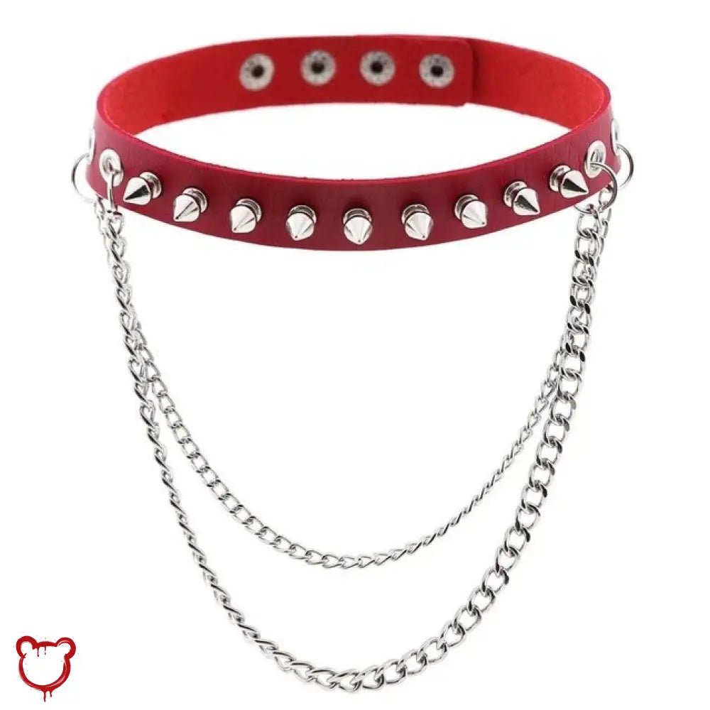 Studded Chain Leather Choker - The Cursed Closet