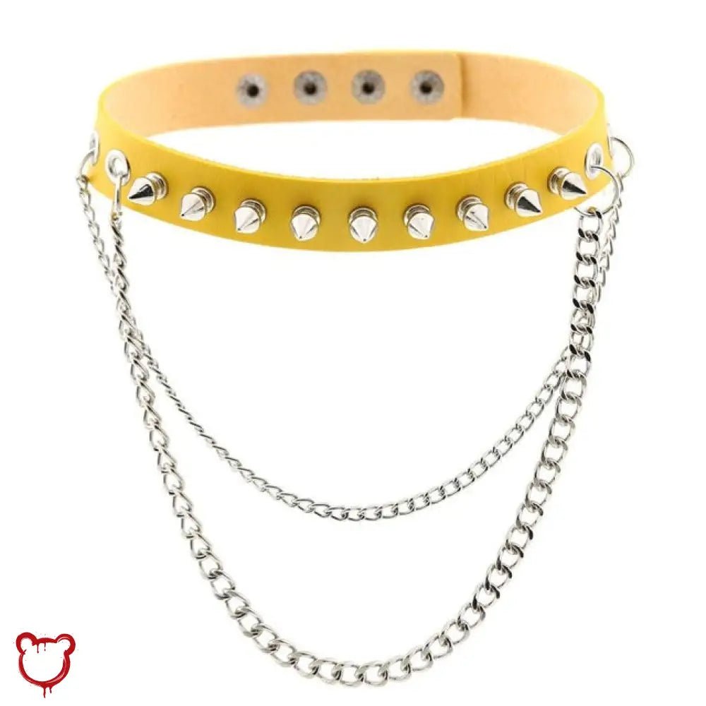 Studded Chain Leather Choker - The Cursed Closet