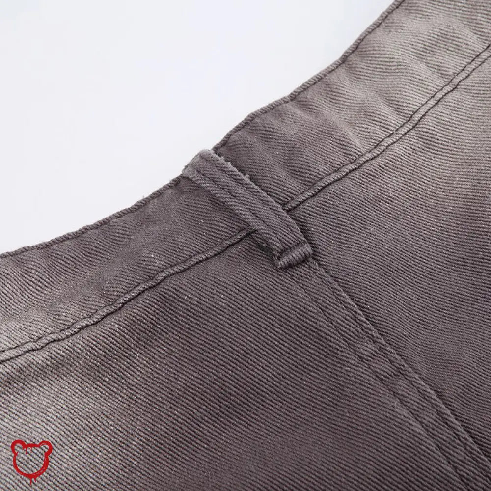Tassel Denim Skirt: Grey/Brown High Waist Clothing