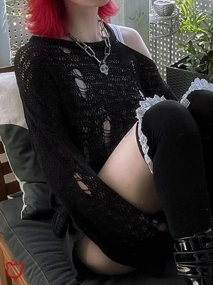 Terrifying Black Grunge Off - Shoulder Top - The Cursed Closet