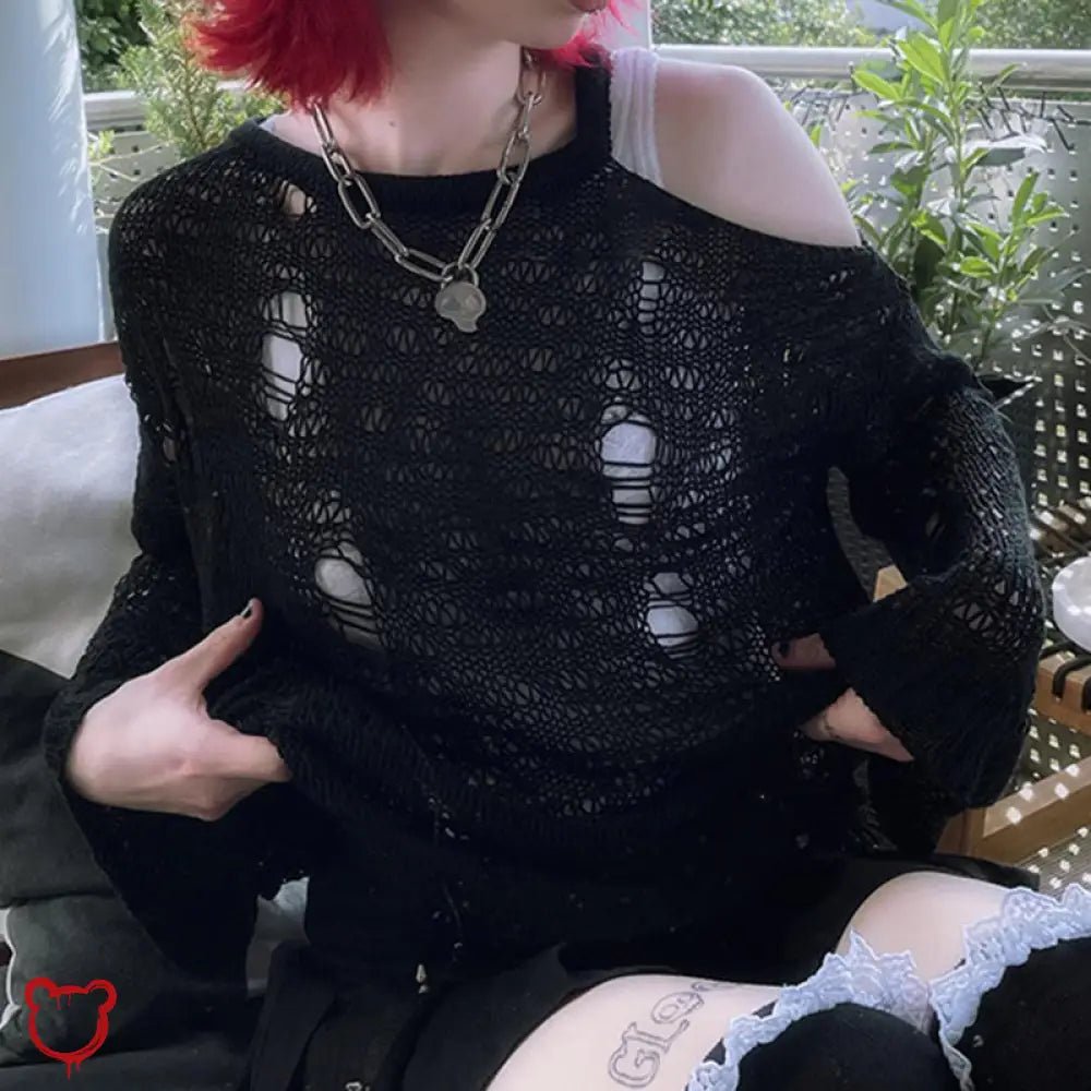 Terrifying Black Grunge Off - Shoulder Top - The Cursed Closet