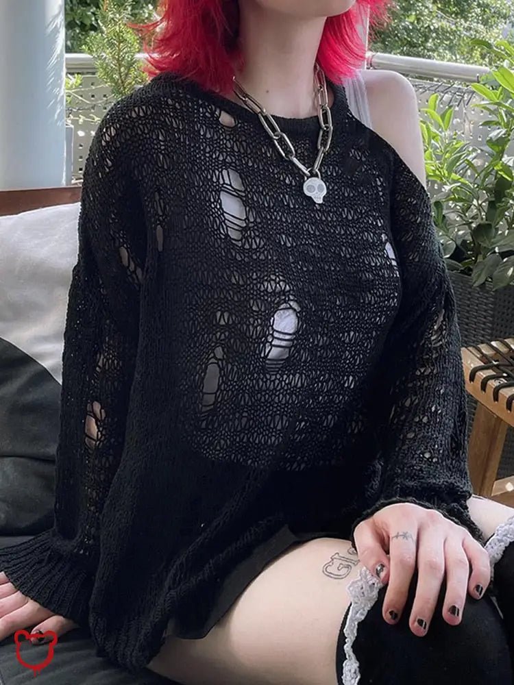 Terrifying Black Grunge Off - Shoulder Top - The Cursed Closet