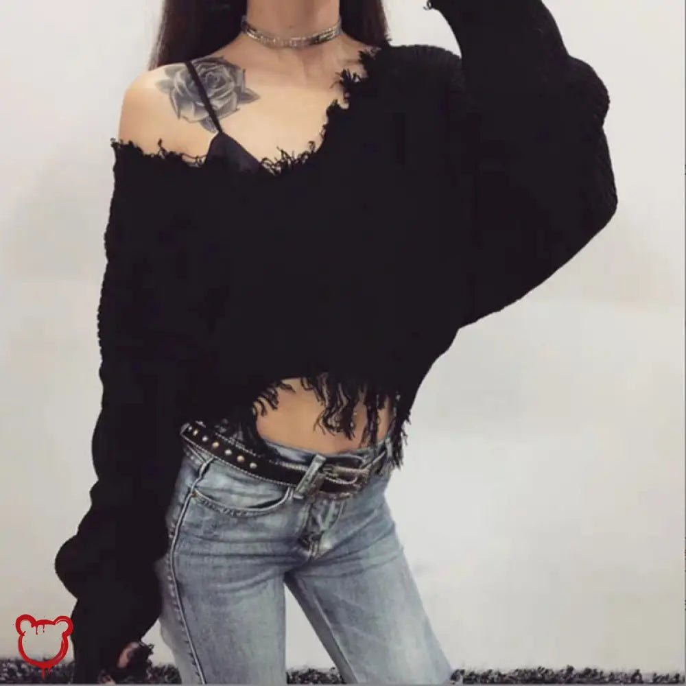 Torn Edge Grunge Sweater - The Cursed Closet