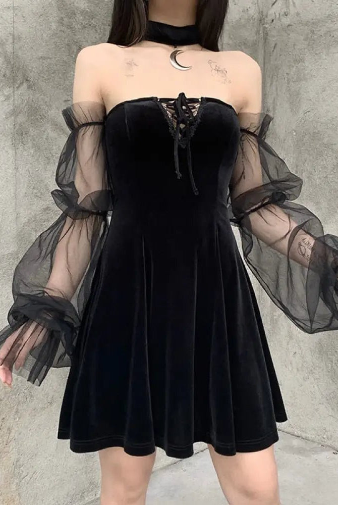 "Tragic Black Lace Sleeve Dress" - The Cursed Closet