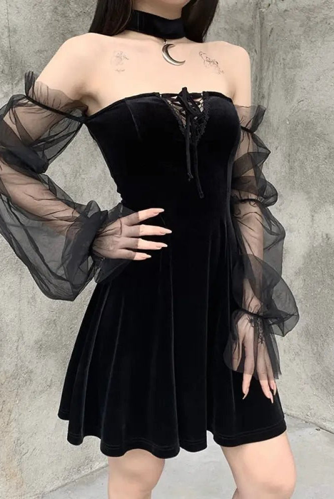 "Tragic Black Lace Sleeve Dress" - The Cursed Closet
