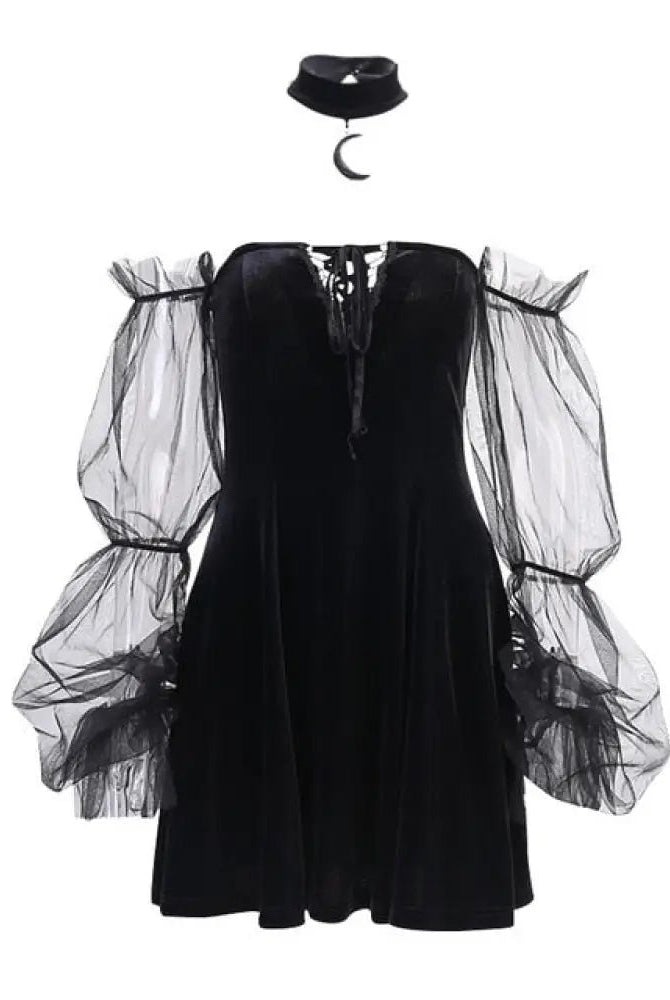 "Tragic Black Lace Sleeve Dress" - The Cursed Closet