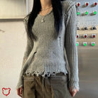 V - Neck Grunge Top in Black/Grey - The Cursed Closet