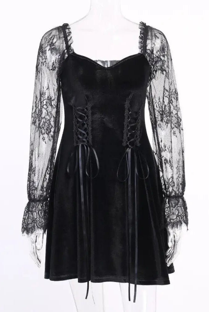 "Velvet Grunge Long Sleeve Dress" - The Cursed Closet