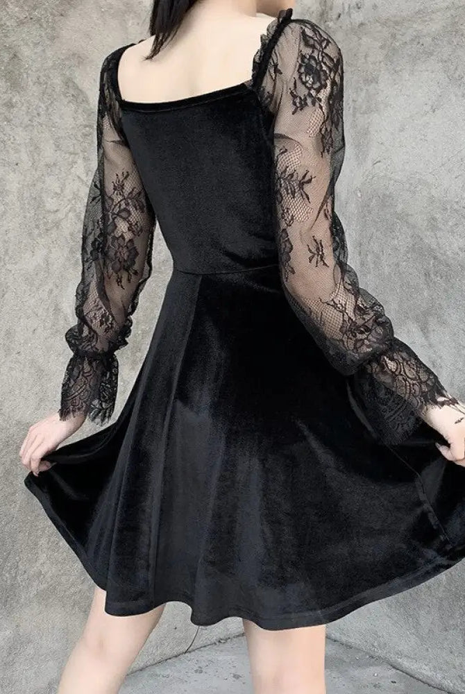 "Velvet Grunge Long Sleeve Dress" - The Cursed Closet