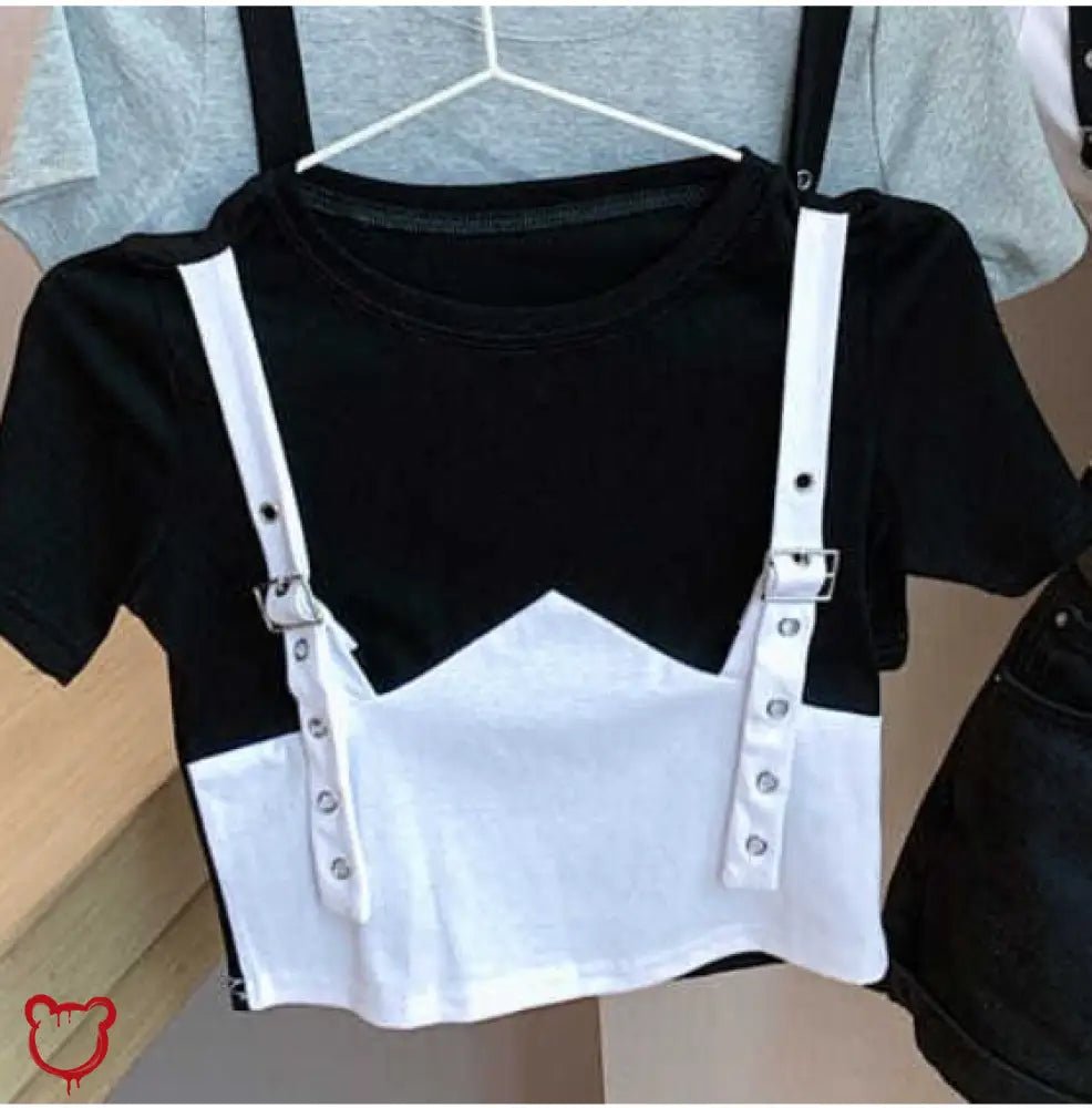 White Tee with Bust Buckle Pattern - The Cursed Closet