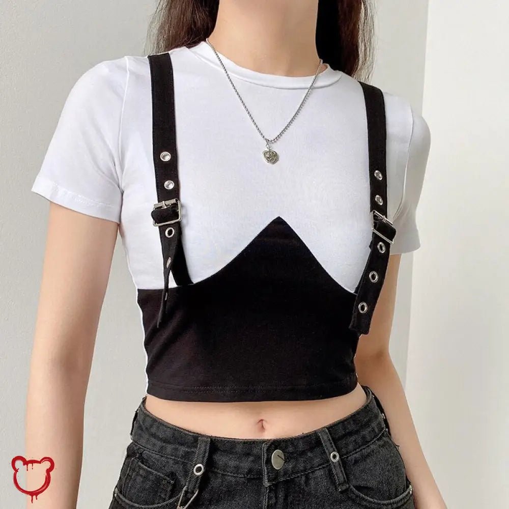 White Tee with Bust Buckle Pattern - The Cursed Closet