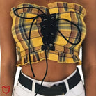 Yellow Plaid Lace - Up Crop Top - The Cursed Closet