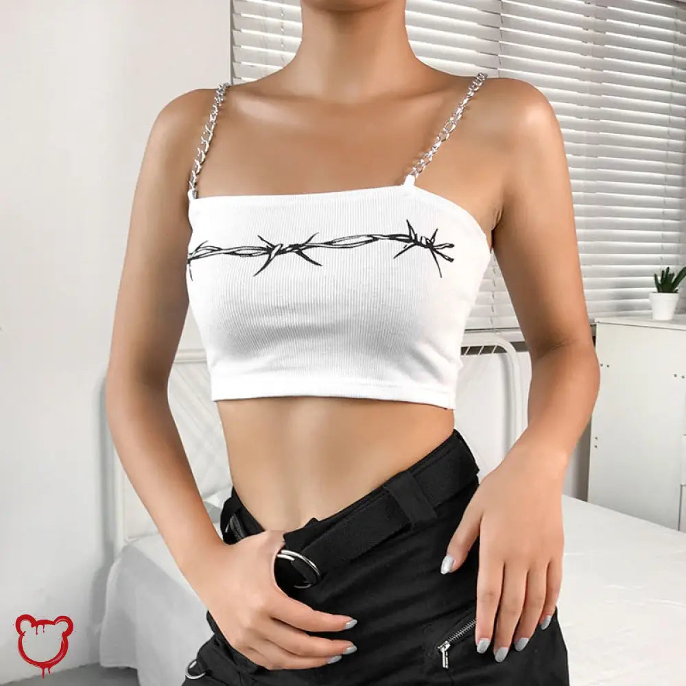 90S White Chain Crop - Angel White / S Clothing