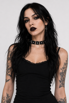 Leather Neck Belt with Gothic Punk Splicing Black