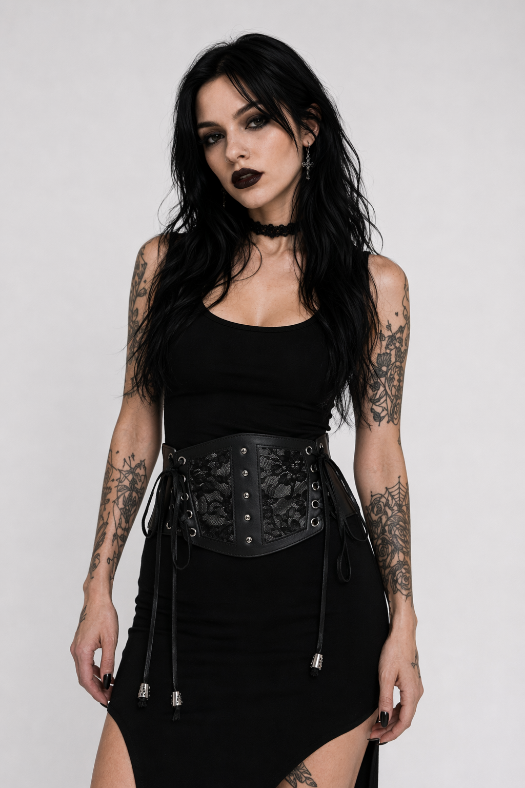 Lace-Up PU Corset Belt, Black Default Title