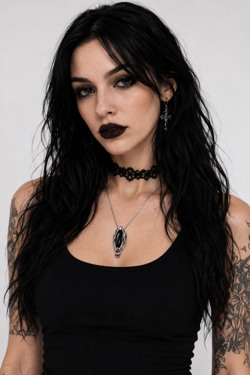 Savage Crystal Bat Necklace Black stone