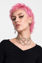 Faux Leather Heart Chain Choker' begie