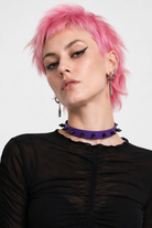 Hellboy's Spiky Black Leather Choker purple