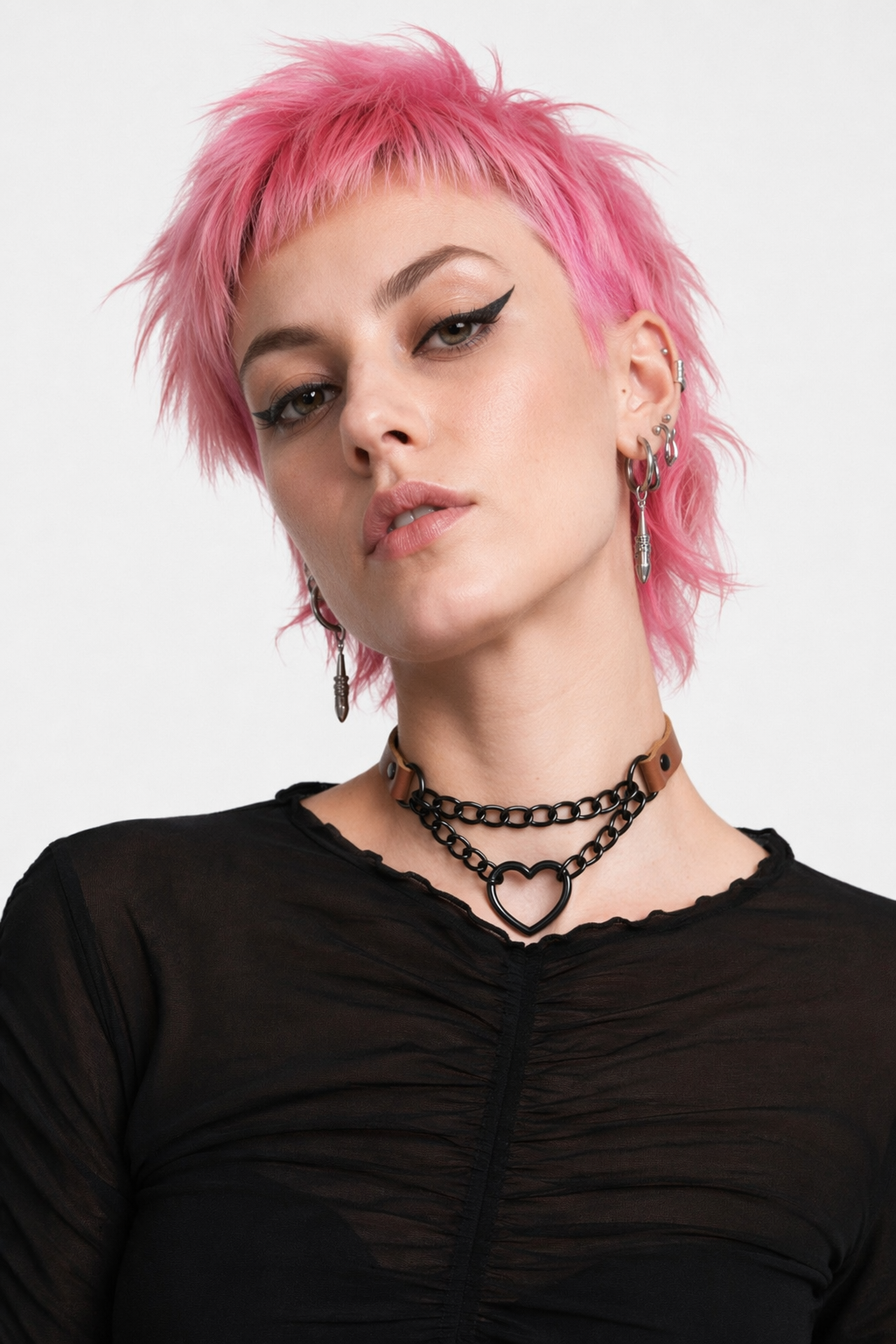Black Goth Heart Choker - 16 Colors Brown