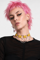 Faux Leather Heart Chain Choker' yellow