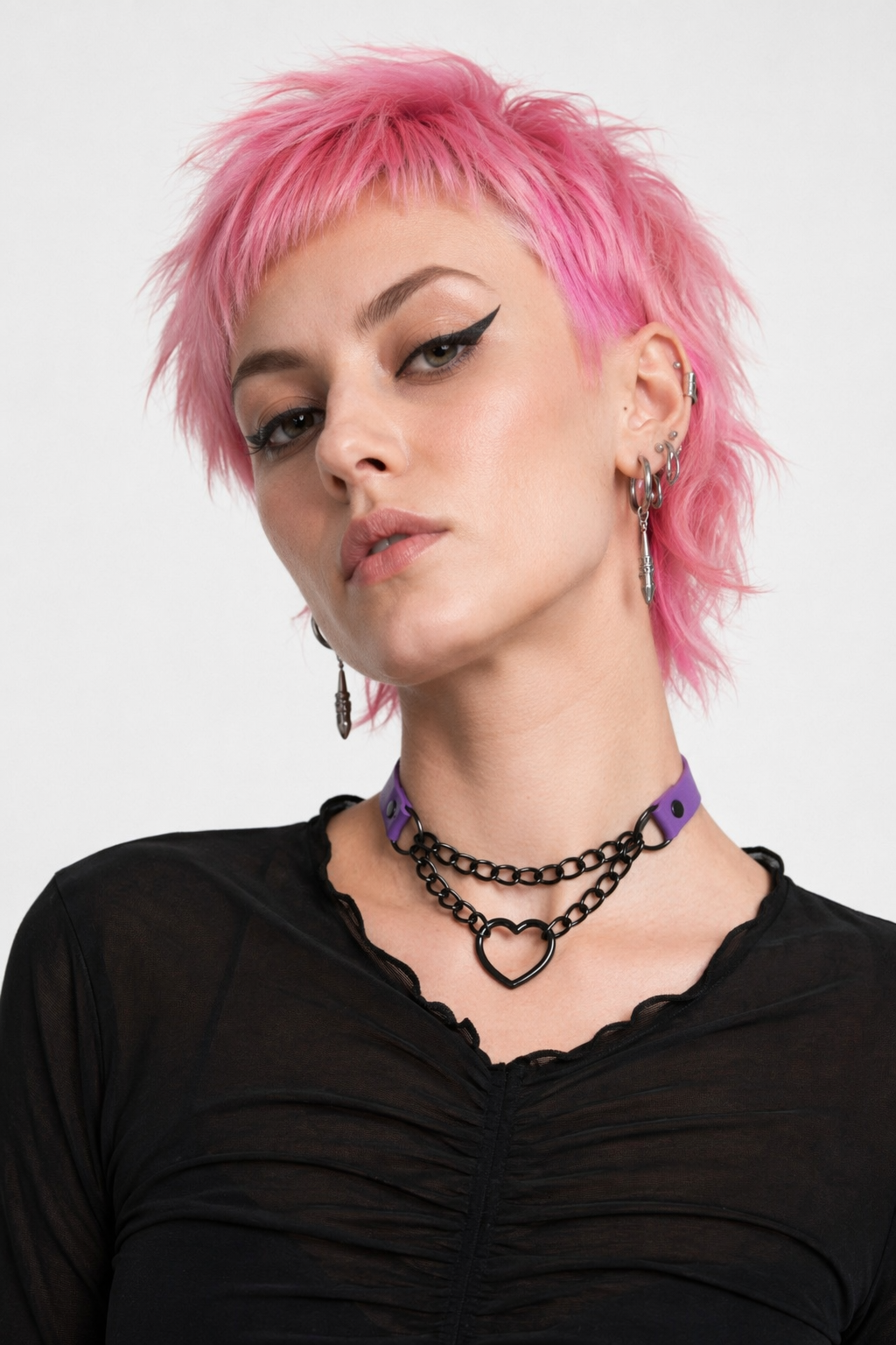 Black Goth Heart Choker - 16 Colors Purple